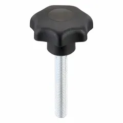 This 7-arm knob features a plastic body with a steel threaded stud. With a 50 mm diameter and M10 thread of 60 mm length, it is suited for manual adjustment and clamping tasks in jigs, fixtures, and machinery where frequent repositioning is required.
