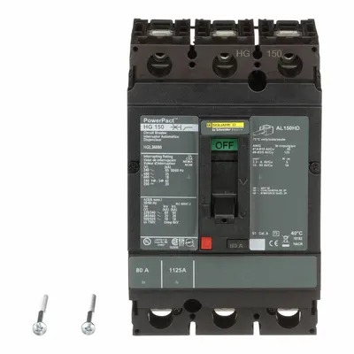 SQUARE D Molded Case Circuit Breaker: 80 A Amps, 65kA at 240V AC, Fixed, Line/Load Lug - H-Frame Square D Molded Case Circuit Breakers