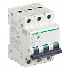3-pole C-curve supplementary protector from the C60SP series, rated 32 A with a maximum interrupting rating of 14 kA at 240 V AC. AC voltage rating is 240/415/440 V AC; no DC rating. Screw clamp terminals for wiring. DIN rail mountable. Suitable for overcurrent protection in industrial control panels, HVAC equipment, and lighting circuits where branch circuit protection is needed.