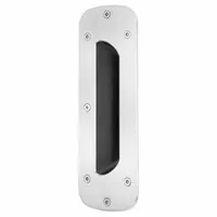 This ligature-resistant door pull is designed for use in behavioral health and institutional settings where safety is critical. Constructed from black stainless steel, it measures 8 1/2 inches in height and features a hand pull operation with vandal-resistant properties. The design prevents ligature attachment while allowing standard door operation