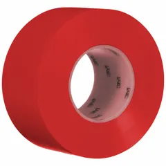 This solid red floor marking tape is made from vinyl with a 33 mil thickness, supplied in a 4-pack of 3 in x 108 ft rolls. It is liner-less and features no printed legend, suitable for marking safety zones, hazard areas, and aisles in industrial facilities, warehouses, and plants.