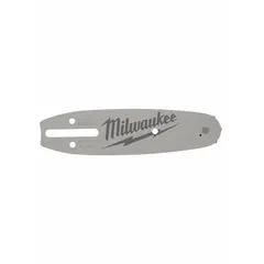 This MILWAUKEE guide bar is a 6-inch replacement bar for Milwaukee chain saws. It features a 3/8-inch pitch and 0.05-inch gauge, with 28 drive links. The bar guides the saw chain during cutting for pruning, trimming, and light-duty cutting tasks.