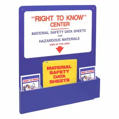 Wall-mount safety display board for organizing and posting critical safety documents, signage, and instructions. Overall dimensions: 30 in height, 24 in width, 4 1/2 in depth. Mounting hardware not included.