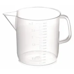 Low Form Plastic Beaker with Handle, Polypropylene, Translucent, Molded Graduations, 326495-3000