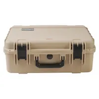 This SKB suitcase-style case has interior dimensions of 17 in x 22 in x 8 in, weighs 11 lb, and is beige. It features a latch closure and two wheels for mobility. The case is supplied without foam and is not carry-on size. Suitable for transporting equipment, tools, or instruments in industrial or field environments