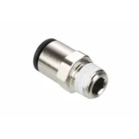 Nickel-plated brass adapter fitting with 1/2 in BSPT male thread and 5/16 in OD push-to-connect port. Used to connect threaded pipe to tubing in pneumatic and fluid-handling systems