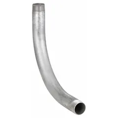 This 90° elbow is made of 304 stainless steel with a polished finish, designed for use with 2-inch rigid metal conduit (RMC). It has a 22-inch overall length and meets Full NEC Compliance. Suitable for changing conduit direction in industrial electrical routing.