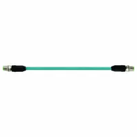 M12 male straight to M12 male straight cordset with X-coding, 10 m length, turquoise TPE jacket, IP67 rated, and Cat6 performance. Suitable for high-speed industrial Ethernet connections in automation and control systems
