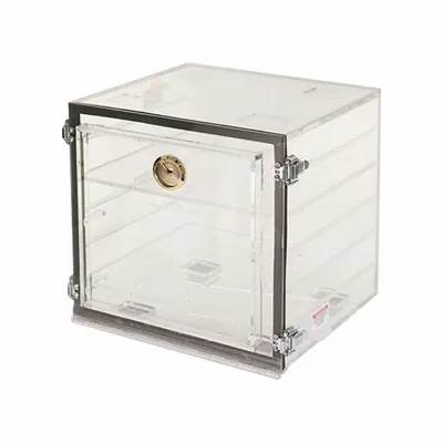 PLAS-LABS Acrylic Desiccator with Gas Port: Rectangular, 1.8 cu ft Capacity, Acrylic - Non-Vacuum Desiccators