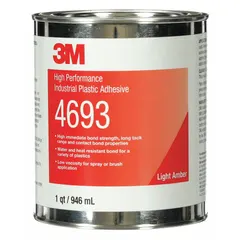 This contact adhesive is formulated for bonding plastics and metals to non-porous or porous surfaces. It is applied by spray and offers water resistance. The light amber adhesive is supplied in a 1-quart can and has a VOC content less than 597 g/L. Typical applications include industrial assembly and fabrication where strong bonds are required.