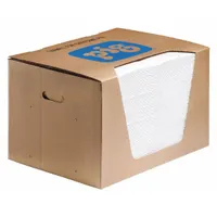 Polypropylene sorbent pad for absorbing oils, coolants, solvents, and water-based fluids. Each pad absorbs 28 3/16 oz. Measures 20 in x 15 in. Sold in a pack of 100. Suitable for maintenance, manufacturing, and facility spill control