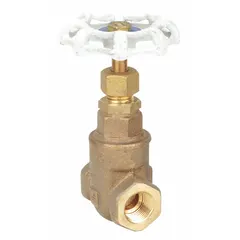 1 1/4 in non-rising stem bronze gate valve with FNPT x FNPT connections. Bronze wedge and bonnet. Rated 300 psi CWP. Wheel handle. For on/off control in potable water systems where space is limited.