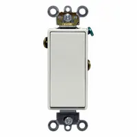 LEVITON Wall Switch: Rocker Switch, Single Pole, Maintained, White, 120/277V AC, 15 A (MPN 5691-2W)