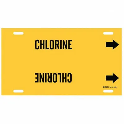 BRADY Pipe Marker: Chlorine, Yellow, Black, Fits 6 to 7 7/8 in Pipe O.D., 1 Pipe Markers - Chlorine Strap-On Pipe Markers