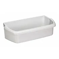 This door shelf bin is a replacement part for refrigerators and freezers. It stores condiments, bottles, and small items on the door, helping organize contents and maintain airflow