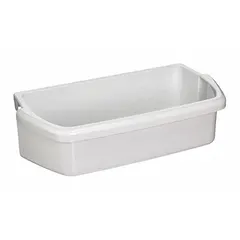 This door shelf bin is a replacement part for refrigerators and freezers. It stores condiments, bottles, and small items on the door, helping organize contents and maintain airflow.