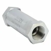 This Parker high-pressure check valve features a steel body with 3/4-inch NPT inlet and outlet connections. It allows fluid flow in one direction only, preventing backflow in hydraulic systems. Commonly used in industrial machinery, mobile equipment, and hydraulic power units for reliable one-way flow control