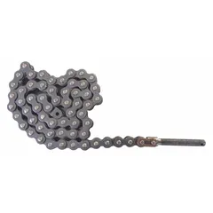 This steel roller chain is a replacement part for drum trucks, used in the lifting mechanism to transmit motion. It measures 1/2 in overall height, 1/2 in H x 3/4 in W x 1/2 in D, with a 38 in overall length.