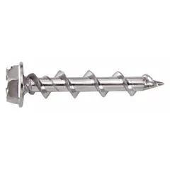 Self-threading anchor screws for direct fastening into brick and other masonry materials. Made from 1018 steel with a plain finish and hex external hex head. Each anchor measures 1-1/4 in overall length. Supplied in a 100-pack.