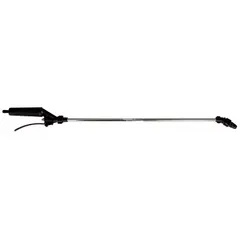 Sprayer wand constructed from aluminum and plastic. Equipped with an adjustable tip nozzle to vary spray pattern. Used for applying chemicals, coatings, or cleaning solutions in industrial spraying tasks.