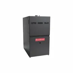 Standard-efficiency 80% AFUE whole-house gas furnace with 120,000 BtuH heating capacity input and 2,000 cfm air flow. Upflow configuration, 33-1/2 in x 14 in x 28 in dimensions, California Low NOx compliant. Suitable for residential forced-air heating systems.
