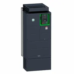 The SCHNEIDER Altivar ATV630D45S6 is a compact variable frequency drive from the ATV600 series, featuring three-phase output and rated for 75 hp. It has an IP20 enclosure with no bypass, and is finished in black/green. This drive is used for variable speed control of three-phase motors in applications such as pumps, fans, and conveyors.
