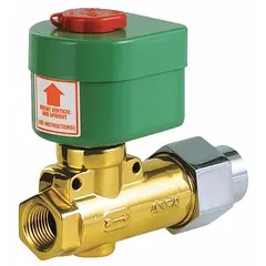This 2-way, 2-position normally closed solenoid valve from REDHAT features a 1/2 in pipe size and operates on 120V AC. It includes a manual operator for override control and has a coil enclosure without junction box. Typical applications include on/off flow control of liquids or gases in industrial automation, water treatment, and process control systems.