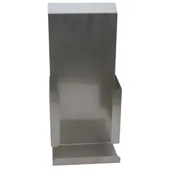 This stainless steel ice scoop holder provides a dedicated storage spot for ice scoops in commercial foodservice environments. It measures 5 7/8 inches in width and is dishwasher safe for easy sanitation. The holder helps maintain cleanliness and prevent cross-contamination near ice machines.