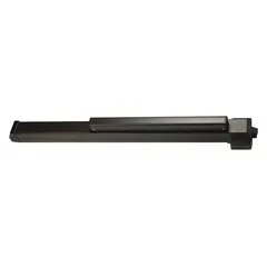 Bronze rim exit device with touchbar style, suitable for doors up to 4 ft wide. Includes night latch outside trim. ADA compliant for commercial egress applications.