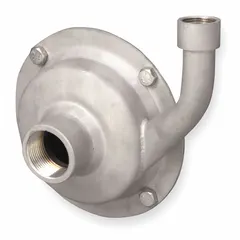 Straight centrifugal pump head with closed impeller, volute, housing, and impeller all constructed of 304 stainless steel. Compatible with 56J NEMA motor frame, supports maximum 3/4 hp at 60 Hz. Discharge rotates 360° in 90° increments. Used for transferring clean liquids in industrial water circulation, cooling systems, and general fluid handling.