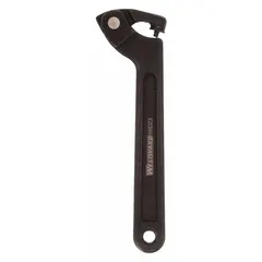 This adjustable-pin spanner wrench is designed for tightening or loosening round nuts with drilled holes. It features a 1/8 in pin diameter and 1/8 in pin length, with an overall length of 6 3/8 in. The tool is not reversible.