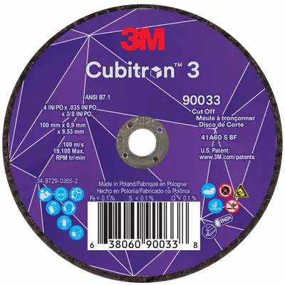 3M CUBITRON 3 4" x 0.035" x 3/8" Ceramic Cut-Off Wheel, 60 Grit - Cool-Cutting Cut-Off Wheels for Carbon & Stainless Steel