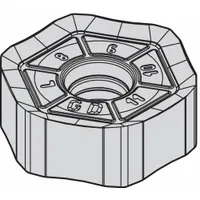 Hexagon-shaped indexable milling insert with six cutting edges for extended tool life. Designed for high-feed milling operations in steel, stainless steel, and cast iron. Suitable for face milling, slotting, and profiling applications