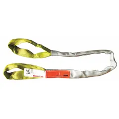Polyester round sling with abrasion-resistant eyes for lifting and rigging heavy loads. 4 ft length and 1 5/8 in body diameter provide flexibility and surface protection in industrial material handling applications.