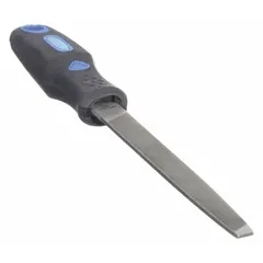 This tapered single-cut rectangular mill file features a bastard cut for efficient material removal. Measuring 6 inches without tang, 5/8 inch wide, and 7/64 inch thick, it includes a handle for immediate use. Suitable for precision metal shaping, deburring, and finishing in general machine shop and maintenance tasks.