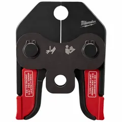 This press jaw is designed for use with sub-compact press tools to crimp 3/8 in PEX pipe. It is compatible with ASTM F1807/F2159 fittings, making it suitable for creating connections in PEX piping systems.