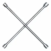 This 4-way lug nut wrench from TITAN features four 6-point metric wrench heads sized 17 mm, 19 mm, 21 mm, and 23 mm. Designed for use with standard lug nuts on passenger vehicles, it provides a practical tool for tire changes and wheel maintenance. The wrench does not include a leverage bar hole