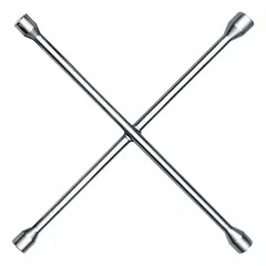 This 4-way lug nut wrench from TITAN features four 6-point metric wrench heads sized 17 mm, 19 mm, 21 mm, and 23 mm. Designed for use with standard lug nuts on passenger vehicles, it provides a practical tool for tire changes and wheel maintenance. The wrench does not include a leverage bar hole.