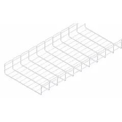 This straight section wire mesh tray is constructed from steel with a zinc-plated finish. It measures 18 inches wide, 4 inches high, and 10 feet long, with a weight of 129 pounds. The open mesh design supports and routes electrical cables in commercial, industrial, and data center installations, allowing for cable cooling, easy inspection, and modifications.