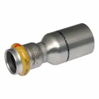This APOLLO SmartPress fitting is a stainless steel press pipe fitting for gas piping systems. It connects 1 1/2 in pipe to 3/4 in tube with an FTG x Tube configuration. The HNBR seal provides a gas-tight joint. Suitable for commercial and industrial gas applications