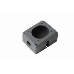 Aluminum back box rated 60 A with a 1.5 in dead end hub, straight configuration. Used for terminating conduit runs and enclosing wiring connections in electrical systems.
