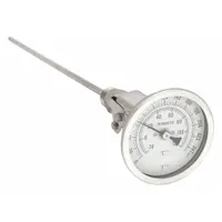 This dial thermometer features an adjustable-angle thread-mount design for flexible installation in pipes or tanks. It covers a temperature range of 0°F to 250°F and -20°C to 120°C with ±1% accuracy. The 12-inch stem length allows for immersion in process media. Suitable for industrial temperature monitoring in HVAC, plumbing, and food service applications