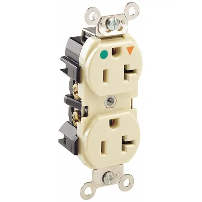 LEVITON Receptacle: Hospital Grade Fed. Spec., Duplex, 5-20R, Ivory, 125V AC, 20 A - General Purpose Receptacles