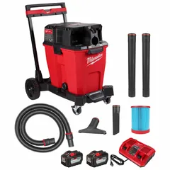 This MILWAUKEE shop vacuum features a 12-gallon bagless plastic tank for standard-duty wet/dry debris collection. It includes a 2-1/2 inch diameter, 9-foot hose for pickup of sawdust, dirt, and liquids in workshops, construction sites, and maintenance areas.