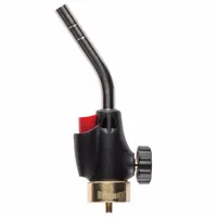 This propane-fueled hand torch features a fixed tip and adjustable flame for controlled heating. It is suited for tasks such as soldering, brazing, heat shrinking, and thawing pipes in industrial and commercial settings