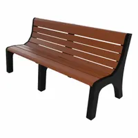 This outdoor bench from the Newport series features a vandal-resistant resinwood construction with a brown seat and black frame. It measures 72 inches in overall length and 33 3/8 inches in overall height. Suitable for public spaces such as parks, campuses, and transit stops where durability and low maintenance are required
