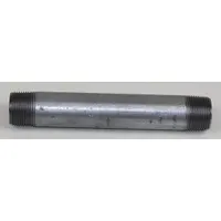 Galvanized steel close nipple with 5 in trade size and 3 in overall length. Used to connect threaded conduits or fittings in electrical raceway systems. Complies with Article 344 NEC for rigid metal conduit