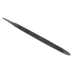 Triangular tapered saw file, 6 inches long and 1/4 inch wide, with 59 teeth per inch. Designed for sharpening saw blades, this file allows precise filing of saw teeth. Suitable for general saw maintenance and sharpening tasks.