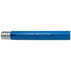 LIQUATITE LAFG-13 is a 1-inch trade size, blue, food-grade liquid-tight flexible metal conduit from the LAFG series. It is designed for applications requiring flexible routing and protection against moisture, oils, and washdowns, such as in food processing and industrial environments. The conduit is supplied in a 100-foot nominal length.