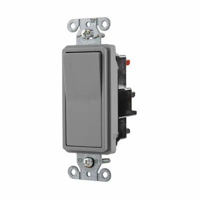 HUBBELL DS315STGY Rocker Wall Switch, 3-Way, Maintained, Gray, 120/277V AC, 15 A - Rocker Wall Switches